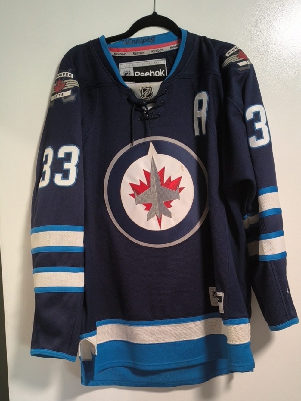 BYFUGLIEN-Reebok Men's Winnipeg Jets Navy and Light Blue #33 Hockey Jersey retro